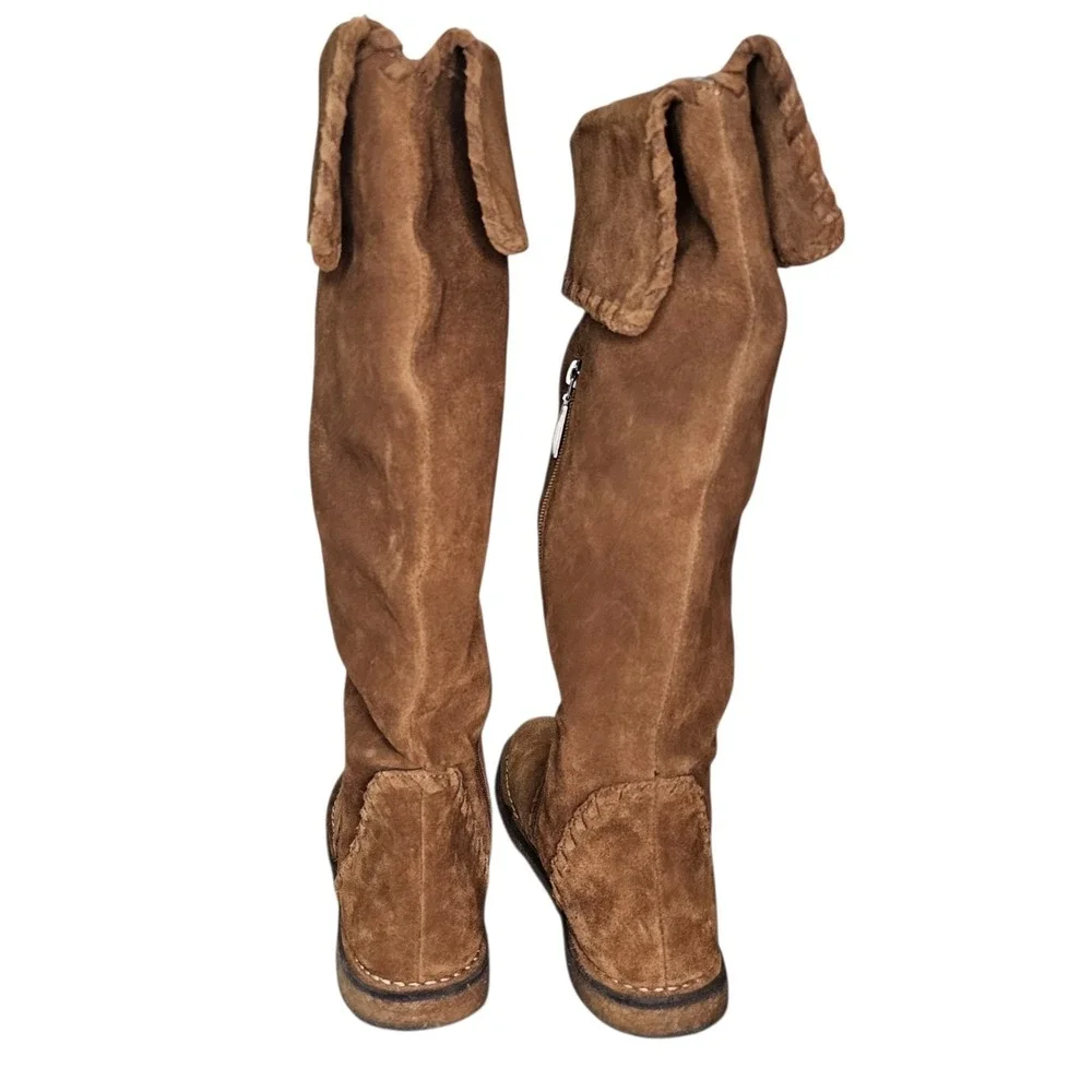 Johnston Murphy Suede Knee High Boots Womens 8 Tan Riding Leather Pull On
